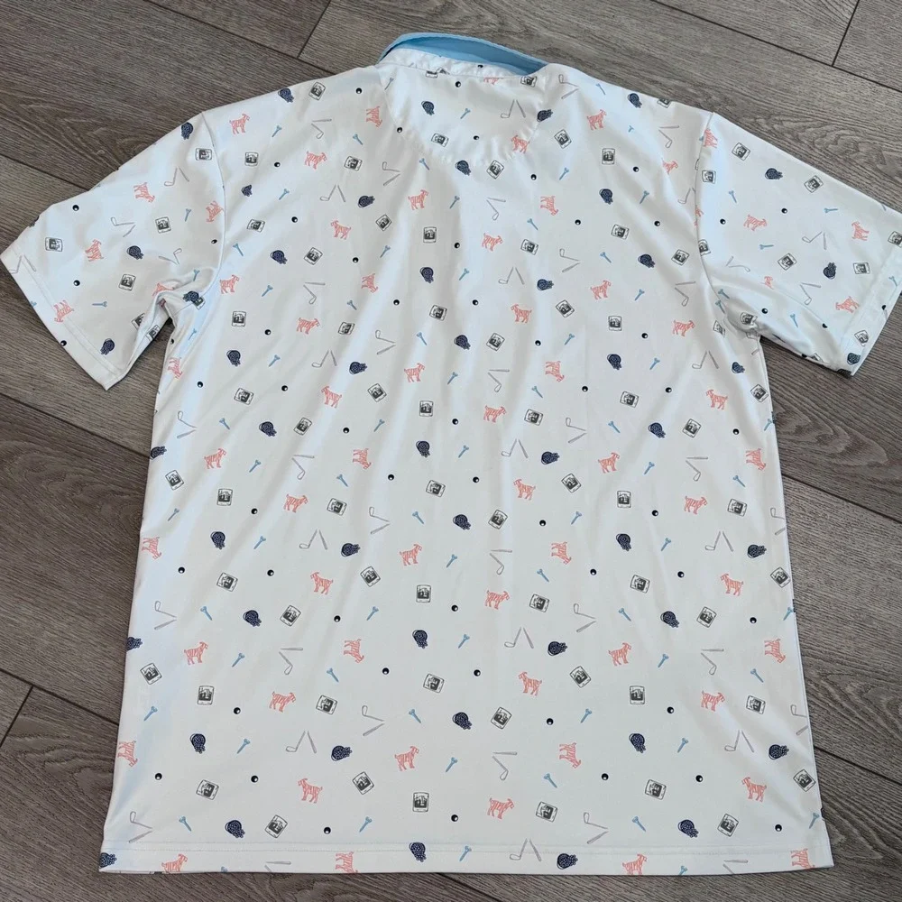 Swannies Golf Polo Mens XL White Goat All Over Pattern Print Preppy Athletic - Picture 8 of 8